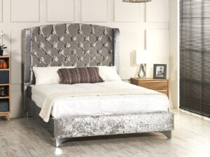 Tver Wing Design Bed Frame - Upholstered Fabric Bed Frame