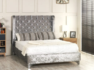Riga Wing Design Bed Frame - Upholstered Fabric Bed Frame