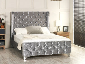 Sparta Wing design Bed Frame - Upholstered Fabric Bed Frame